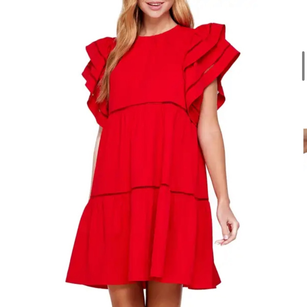 Worn once. Red tiered ruffle dress